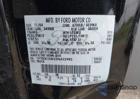 2005 Ford F-150 Stx/Xl/Xlt from USA, damaged, VIN 1FTRX12W25NA52993